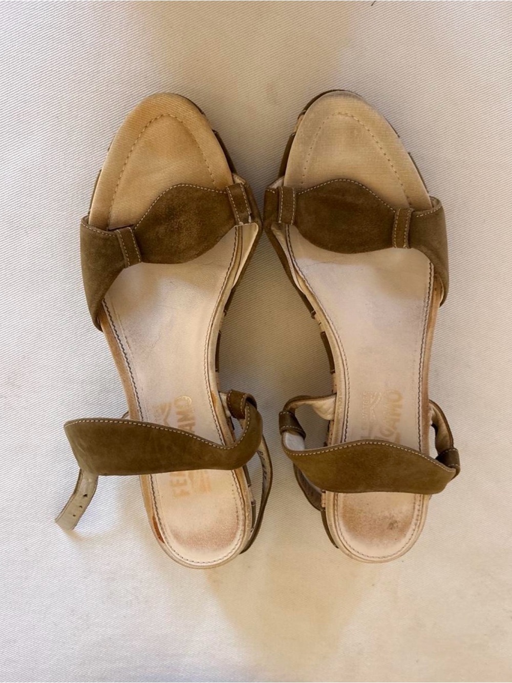 Salvatore Ferragamo Olive Green Suede Open-Toe Slingback Sandals